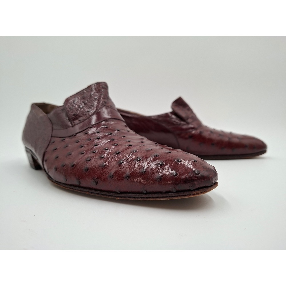 Mauri Mens Ostrich Leather Loafers Size 8.5 9 Burgundy Exotic Skin Vintage Italy